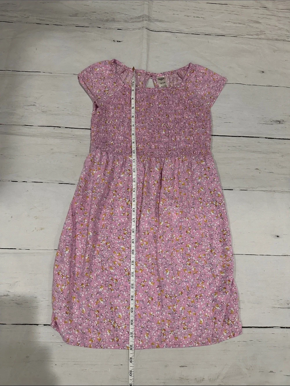 OshKosh B'gosh Pink Floral Smocked Cap-Sleeve Dress 12 girls